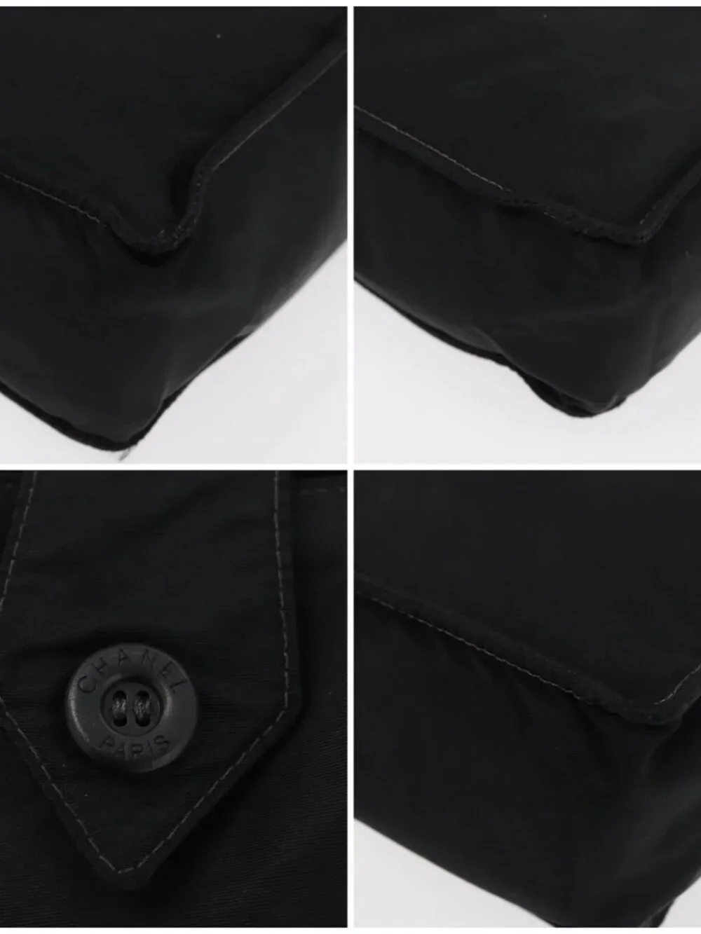 CHANEL Hand Bag Nylon Black Silver CC Auth 176247